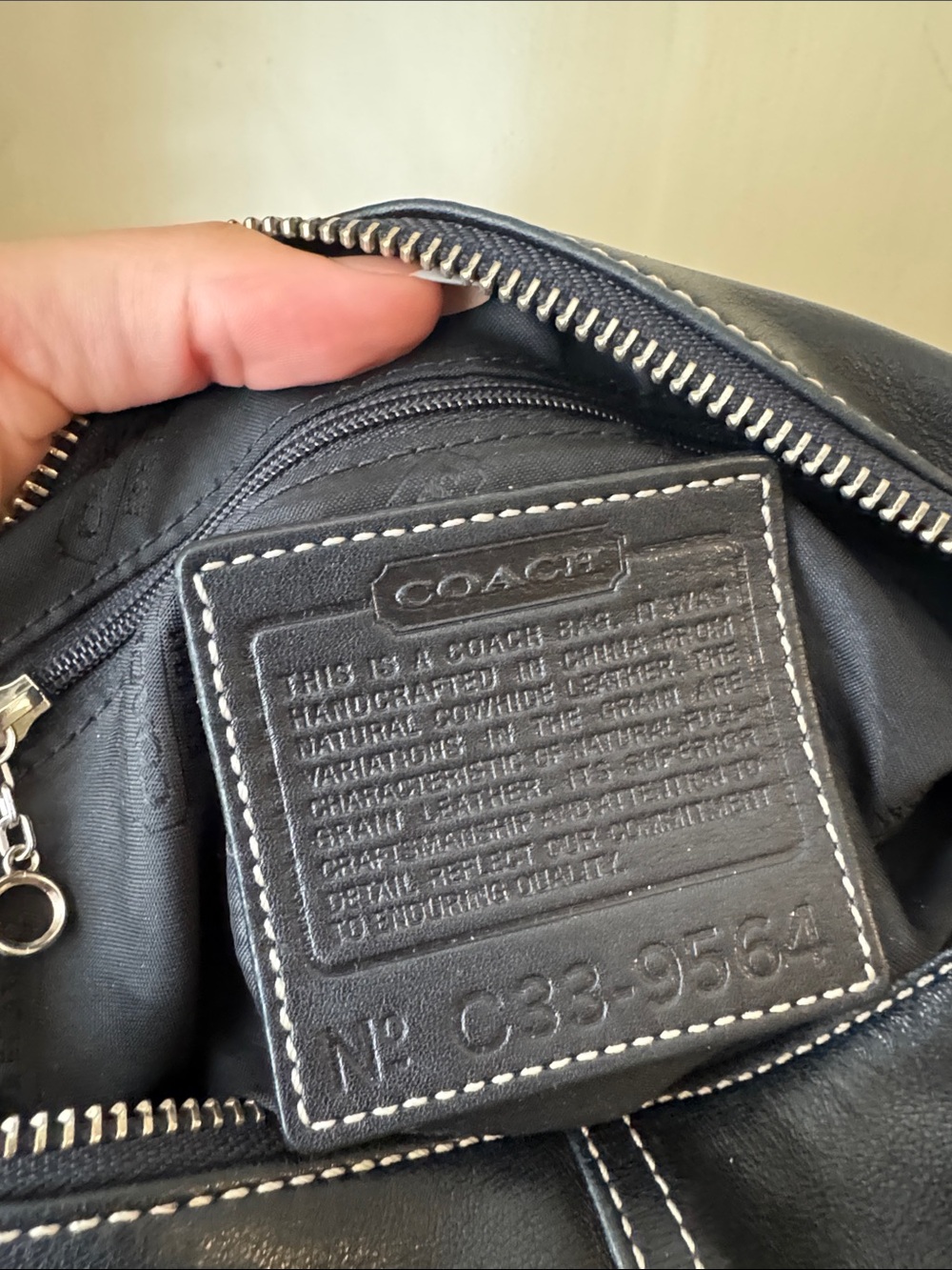 Coach Black Leather Shoulder Bag with White Contrast Stitching - Picture 9 of 9